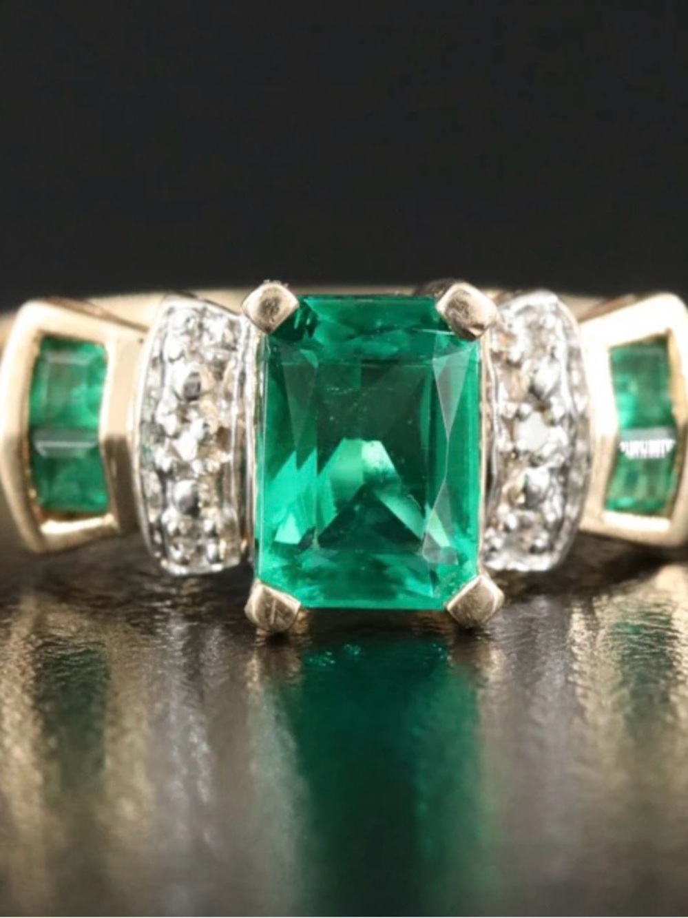 14K Gold Lab Emerald with Diamond accents